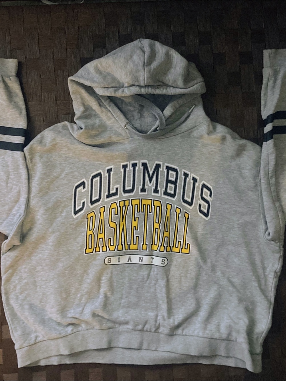 Divided Gray Hooded Sweatshirt with Yellow & Navy Basketball Graphic